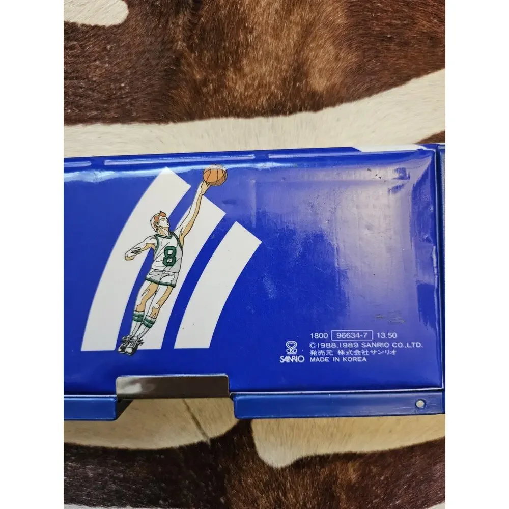 Vintage 1989 Sanrio Pop Up Pencil Box Case Compartment Blue Basketball